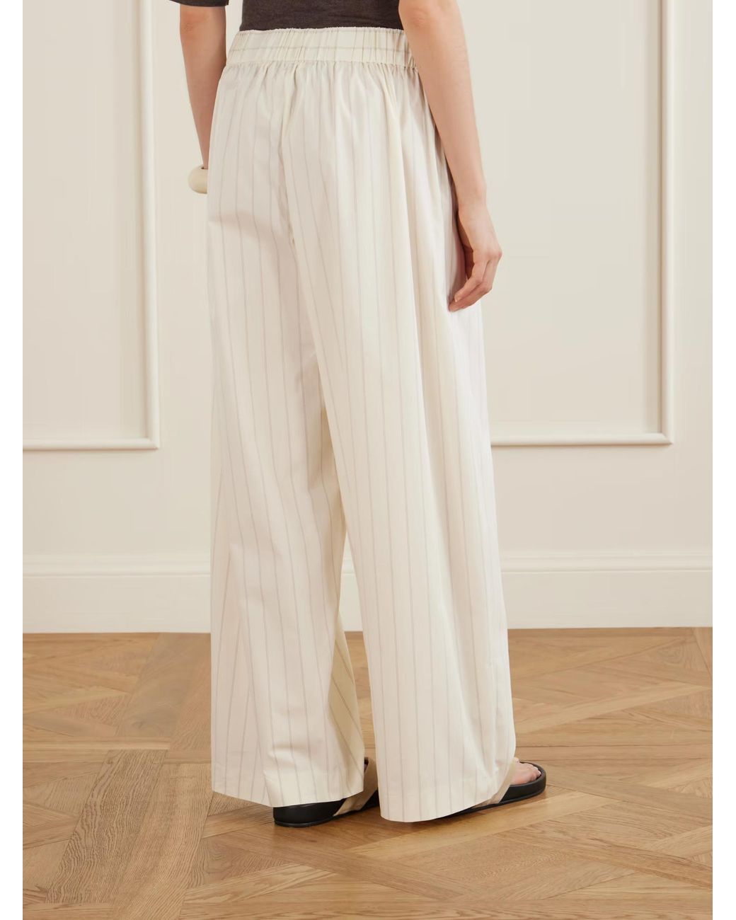 St. Agni White Striped Wide-Leg Casual Pants