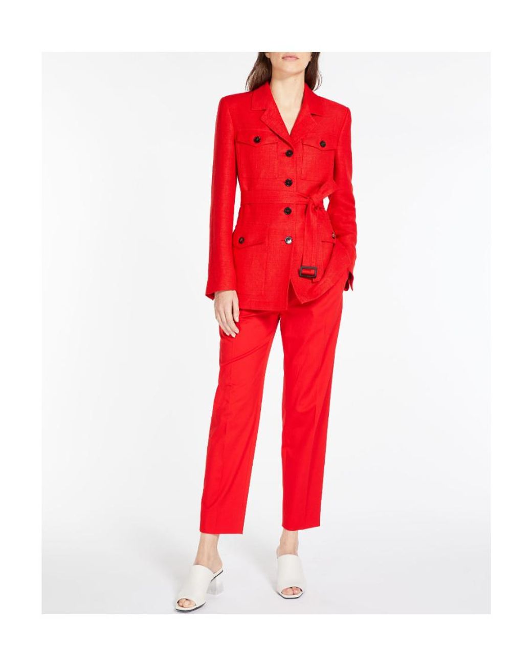 Max Mara Red Stretch Cotton Gabardine Pipe Pants