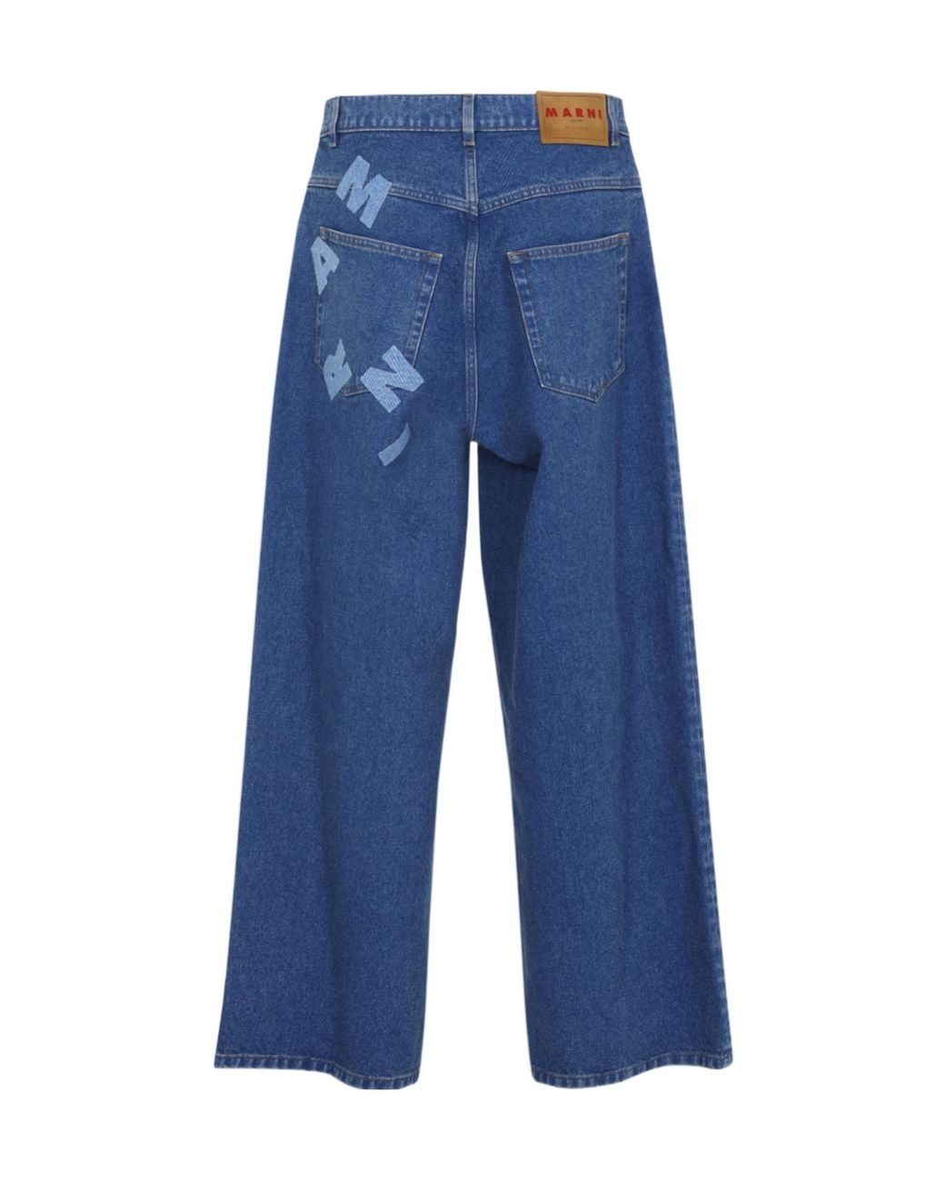 Marni Blue Logo Printed Wide-Leg Jeans for men