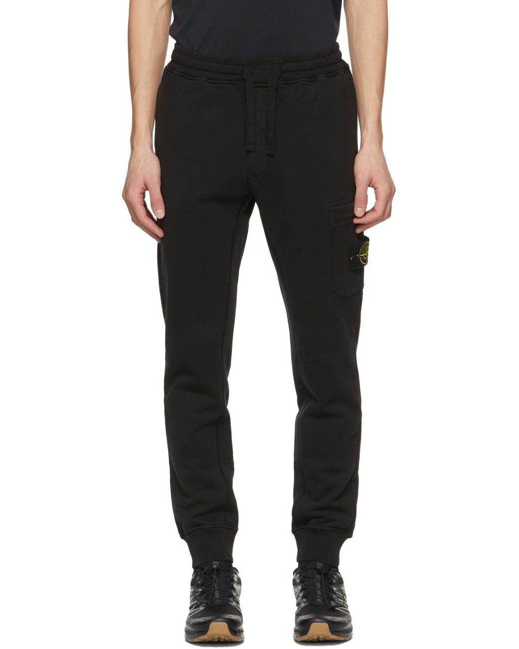 Stone Island Black Logo Patch Drawstring Sweatpants for men