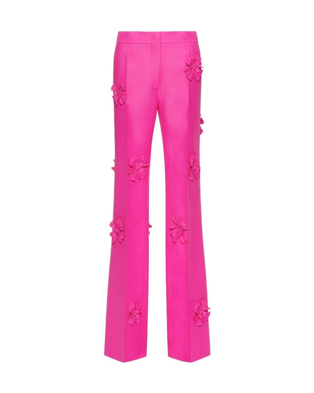 Valentino Pink Floral-Appliqué Tailored Trousers