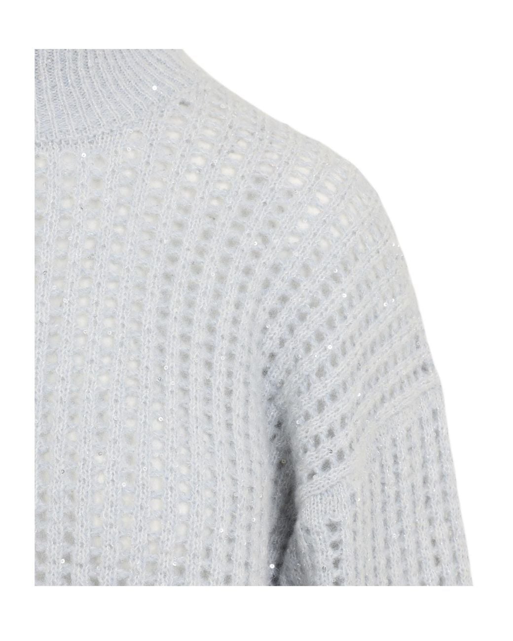 Peserico White Open-Knit Mock-Neck Knitted Sweater