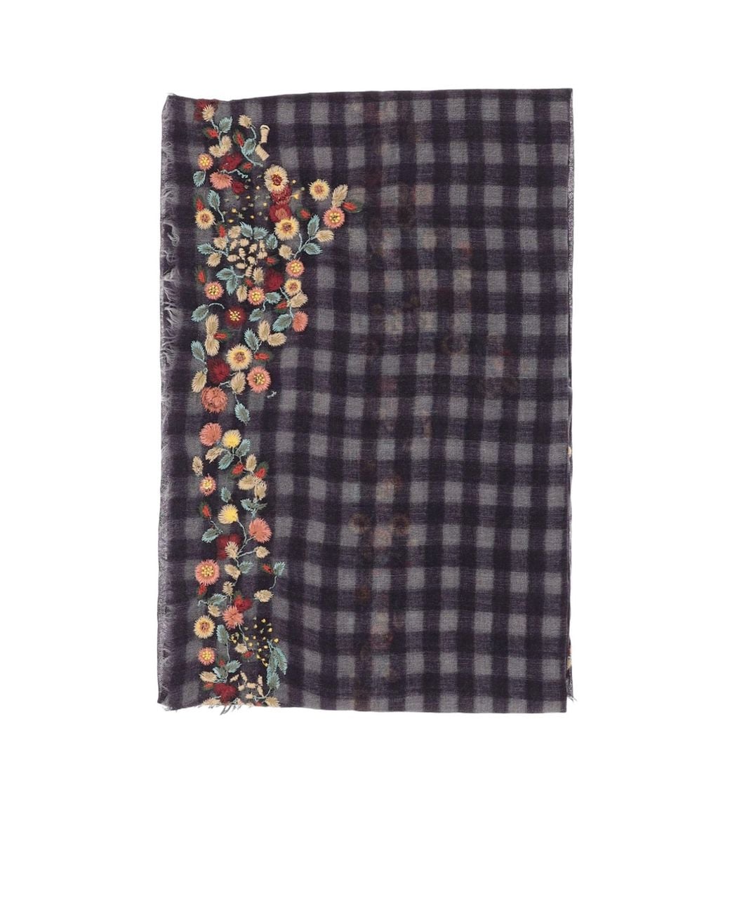 Faliero Sarti Blue Checked Floral Appliqué Scarf