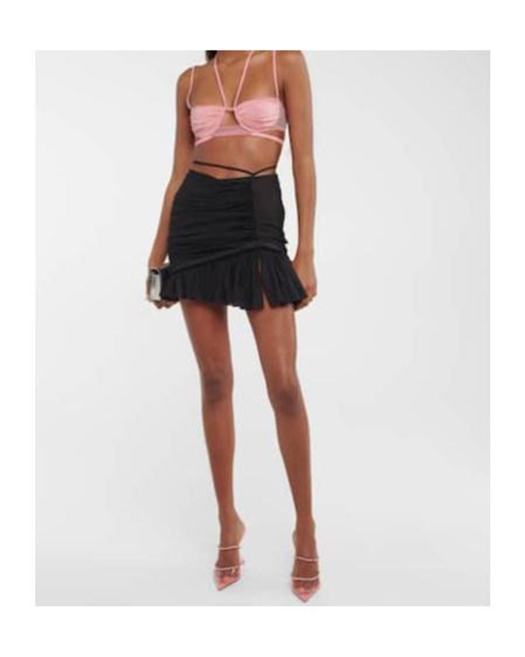 Nensi Dojaka Pink Mesh And Georgette Halterneck Bra