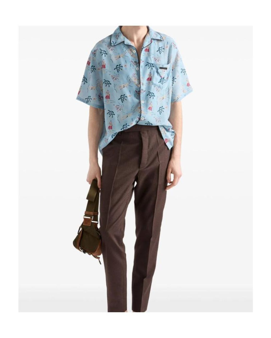 Prada Blue Graphic Printed Short-Sleeved Shirt for men