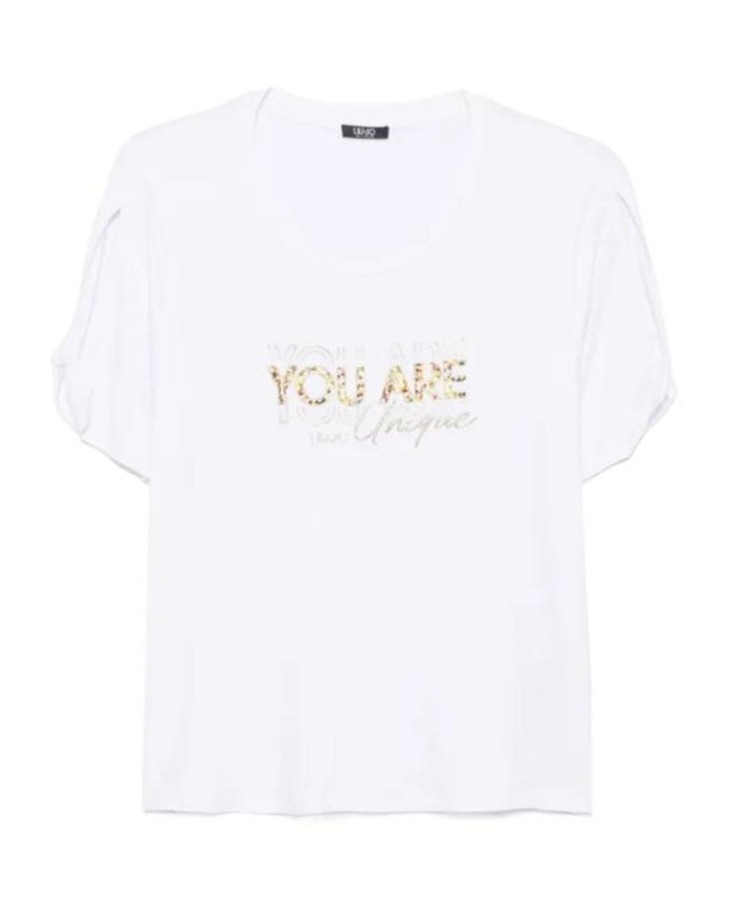 Liu Jo White Rhinestone-Embellished Printed T-Shirt