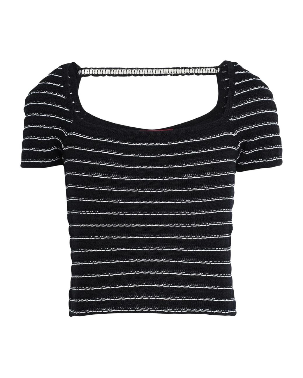 MAX&Co. Black Striped Cropped Knit Top
