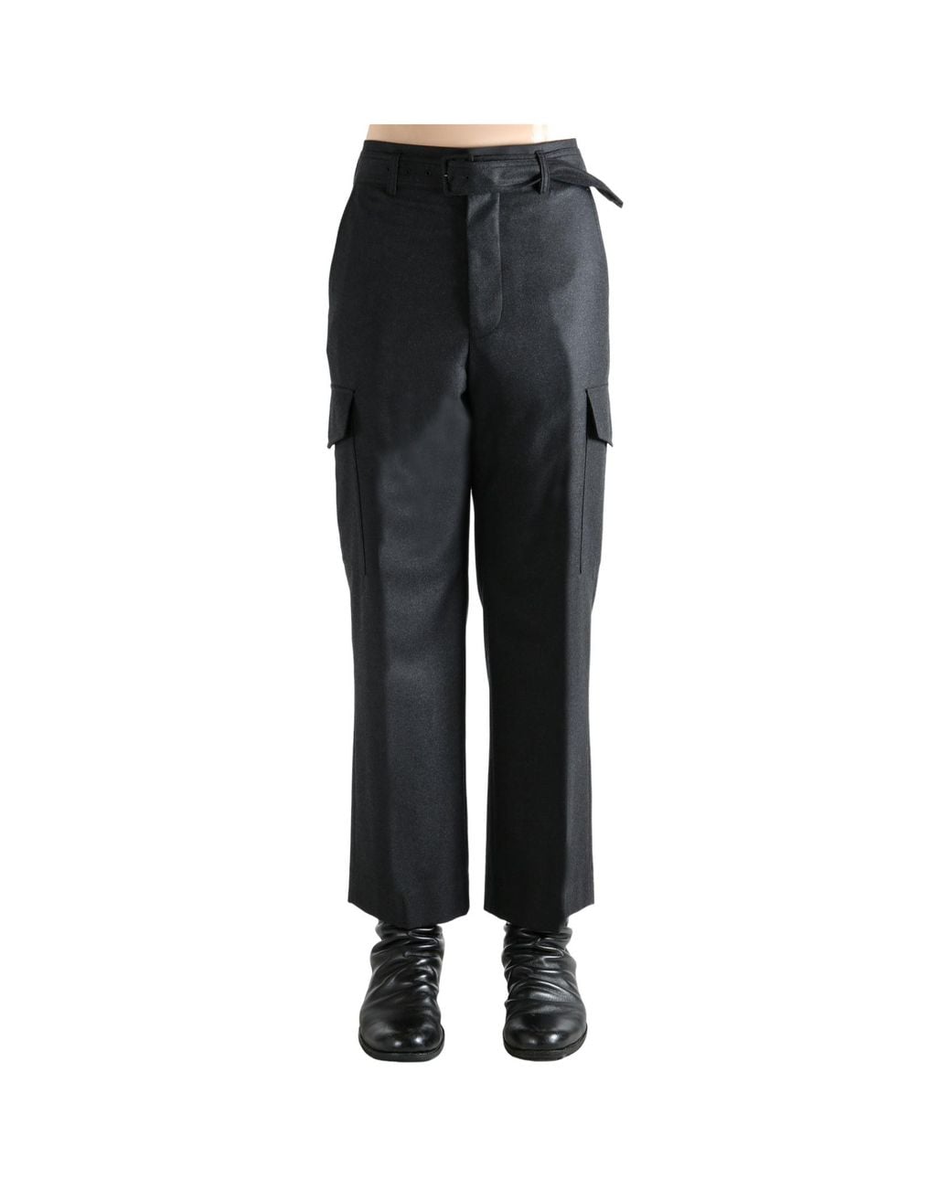 Auralee Black Fulling Flannel Cargo Slacks for men