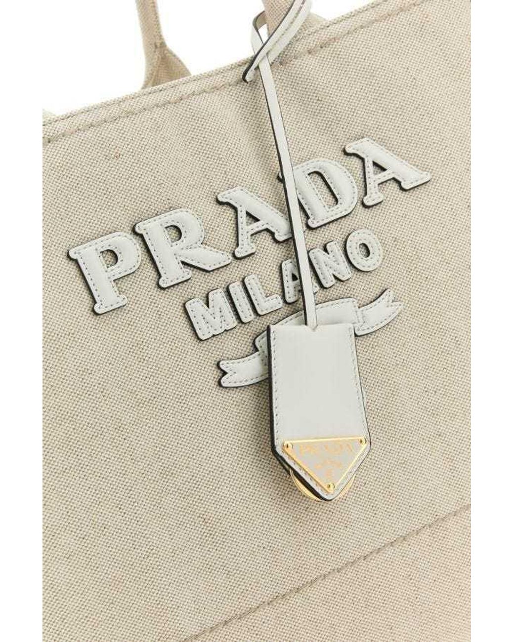 Prada Natural Logo-Appliqué Large Top Handle Bag