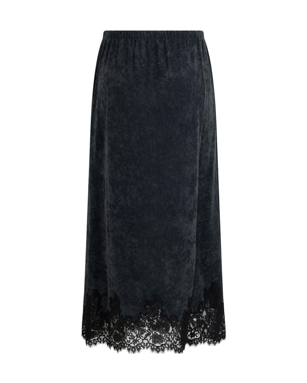 Alberta Ferretti Black Lace-Trim Long Skirt