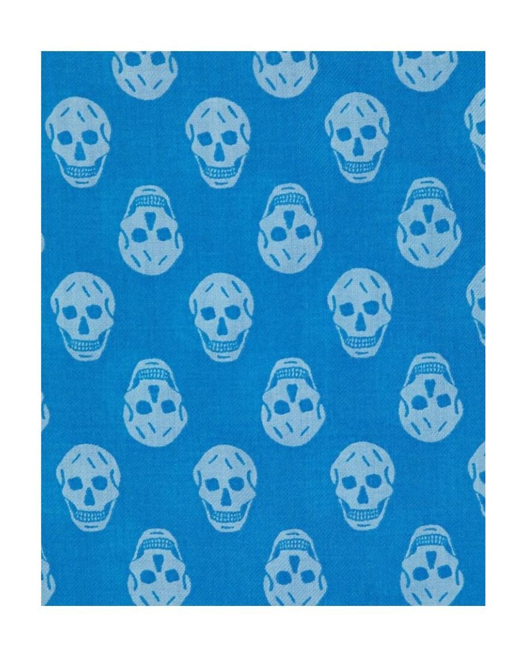 McQueen Blue Skull-Printed Fringed Scarf