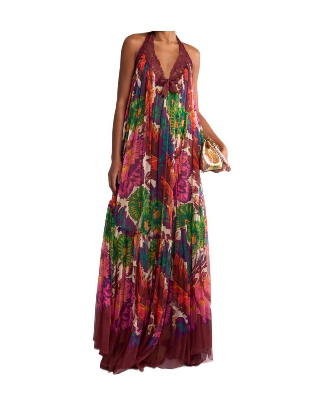 Etro Multicoloured Boho Dress With Open Back And Flounce