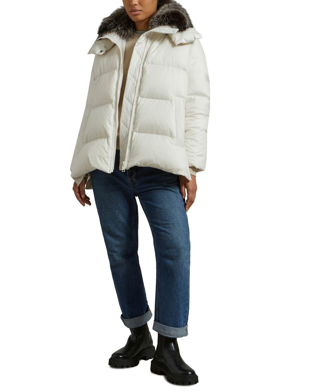 Yves Salomon White A-Line Waterproof Down Coat