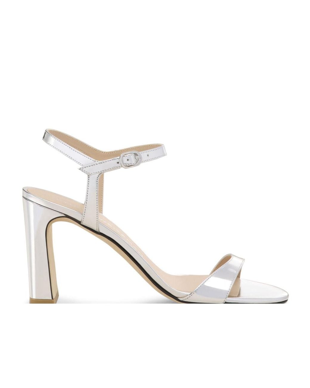 Stuart Weitzman White Round-Toe High-Heeled Sandals