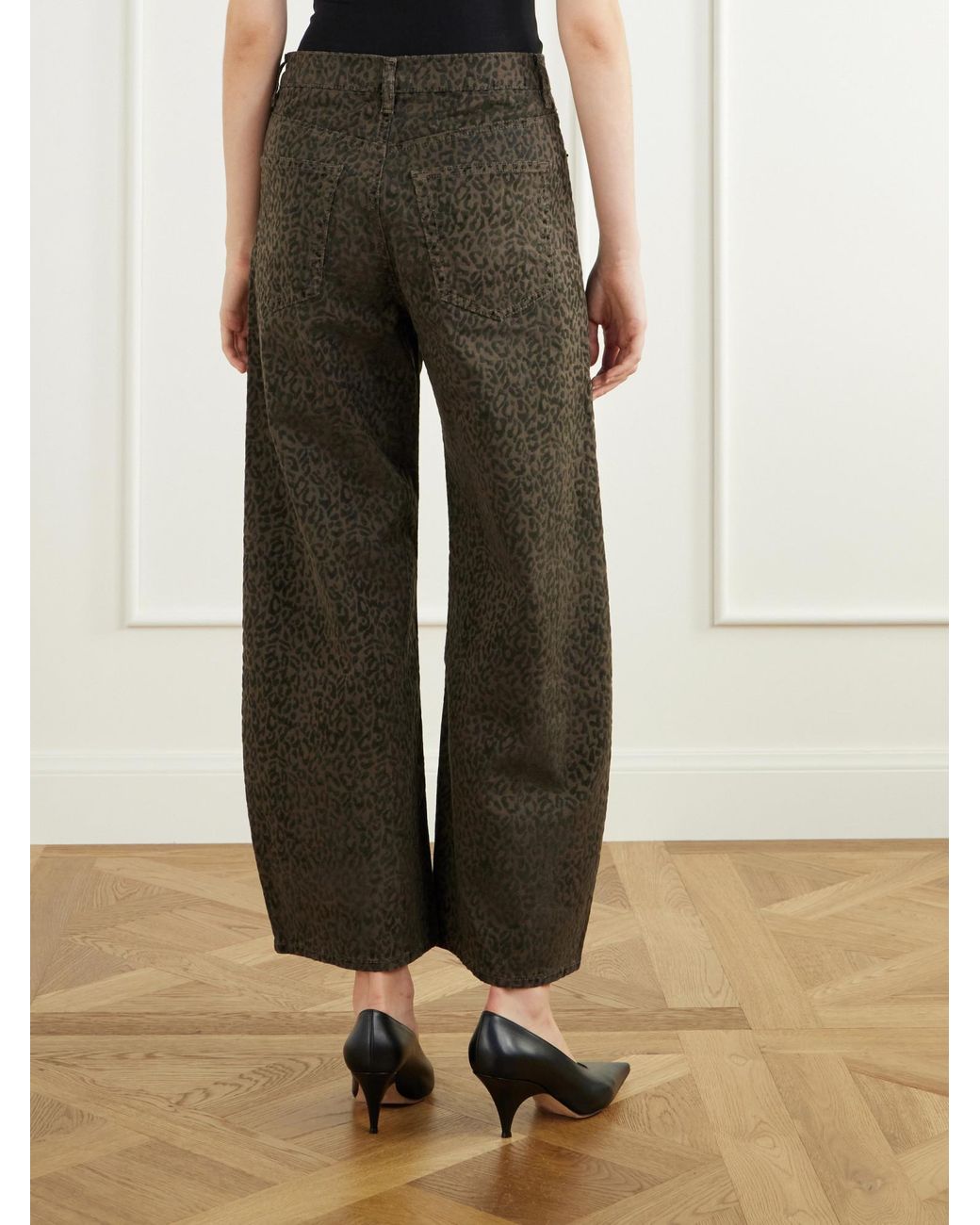 FRAME Gray Leopard-Print High-Waisted Tapered Jeans