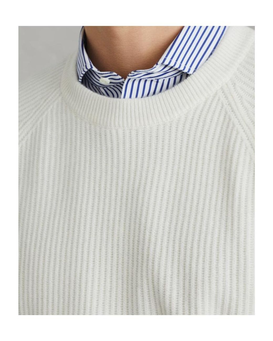 Brunello Cucinelli White Crewneck Ribbed-Knit Jumper for men