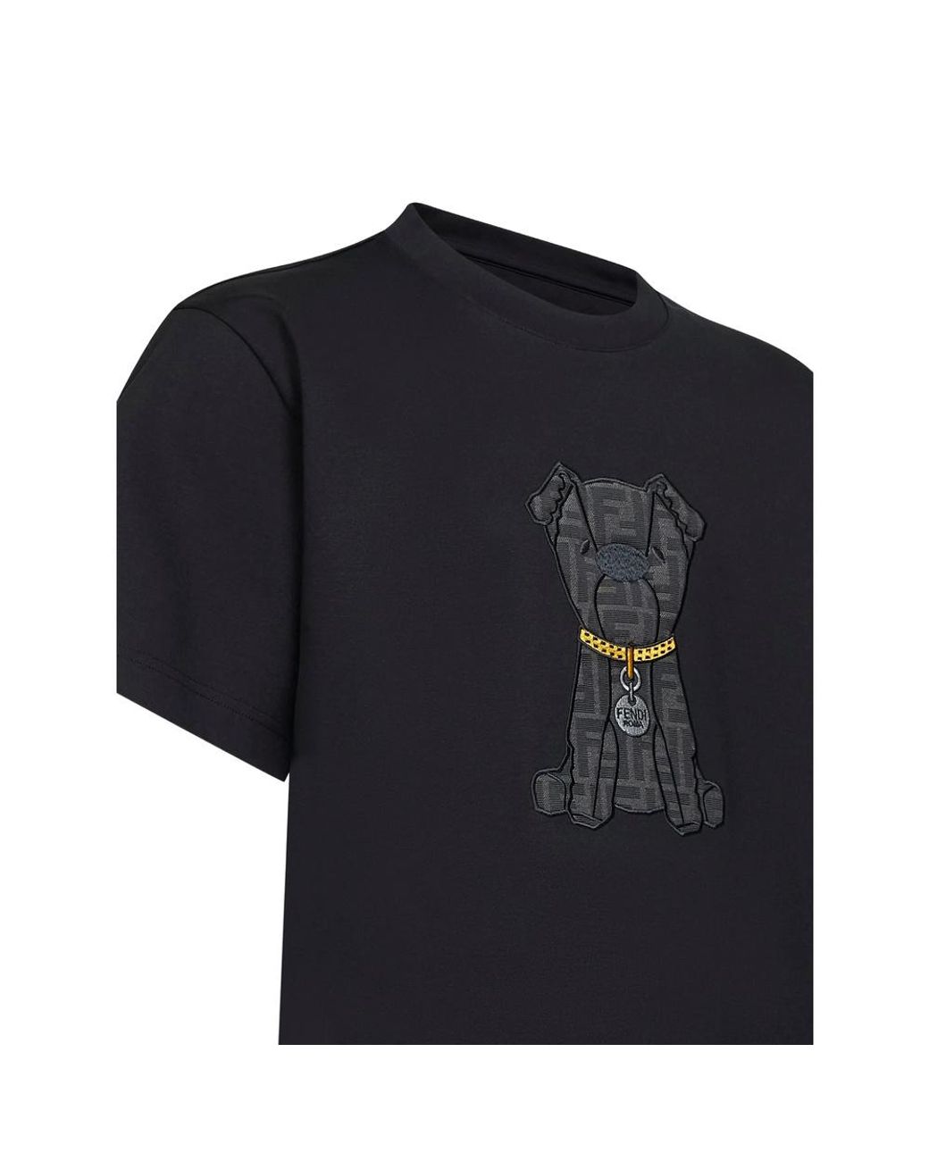 Fendi Black Logo Dog Crewneck T-Shirt for men