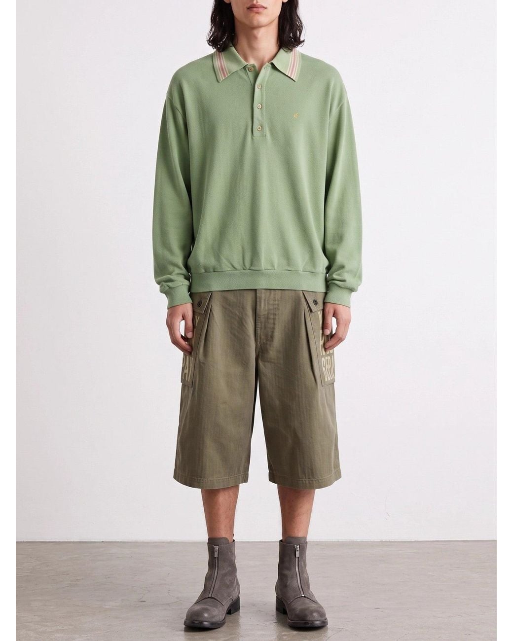 Kapital Green Long-Sleeved Polo Shirt With A Collar for men