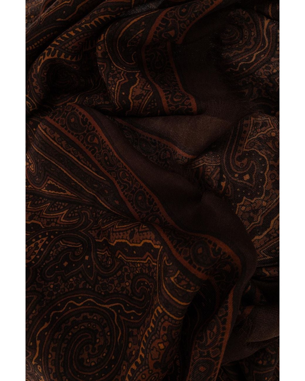 Etro Brown Frayed Paisley Scarf