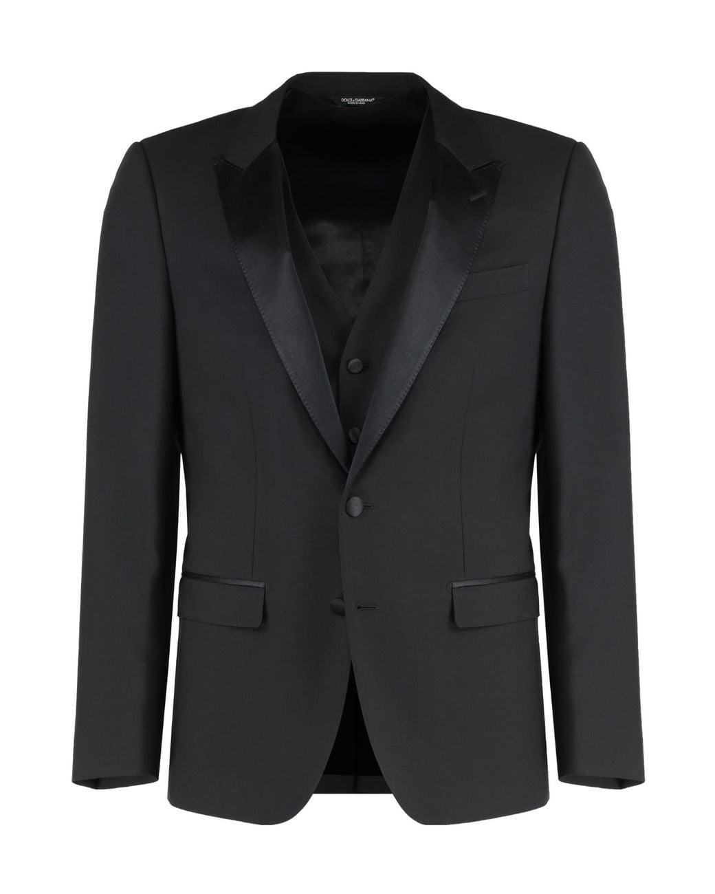 Dolce & Gabbana Black Satin-Lapels Three-Pieces Suit for men
