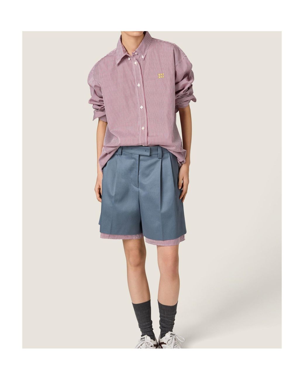 Miu Miu Purple Logo-Embroidered Striped Shirt