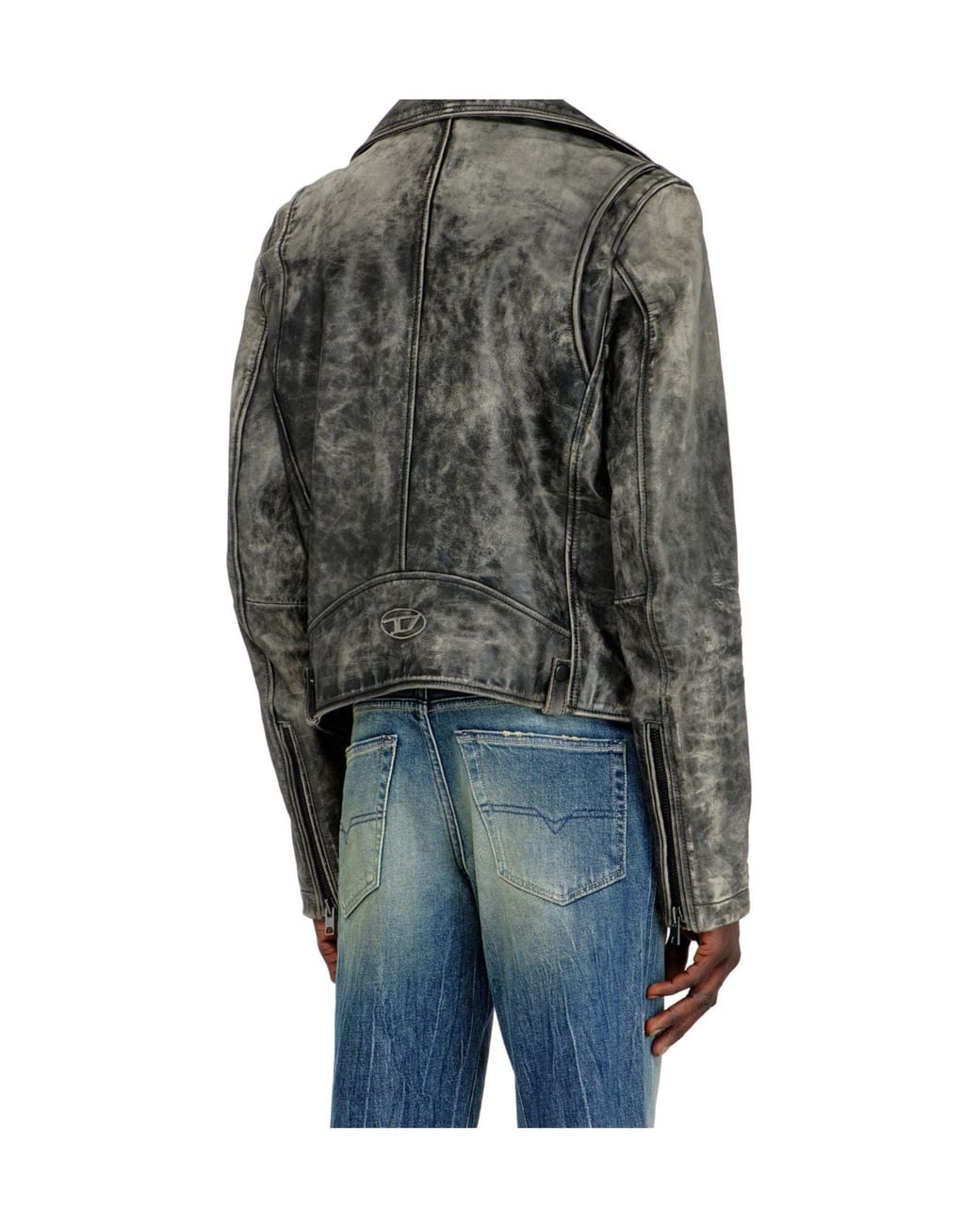 DIESEL Gray Apos;S Treated Leather Biker Jacket for men