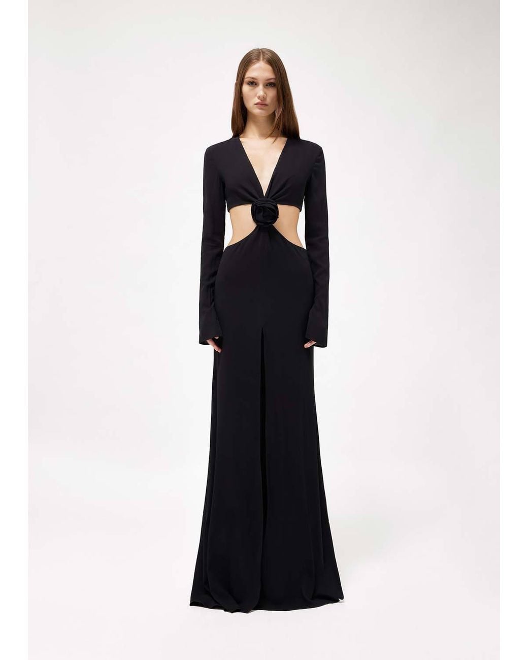 Blumarine Black Rose Detailed Cut-Out Long Dress