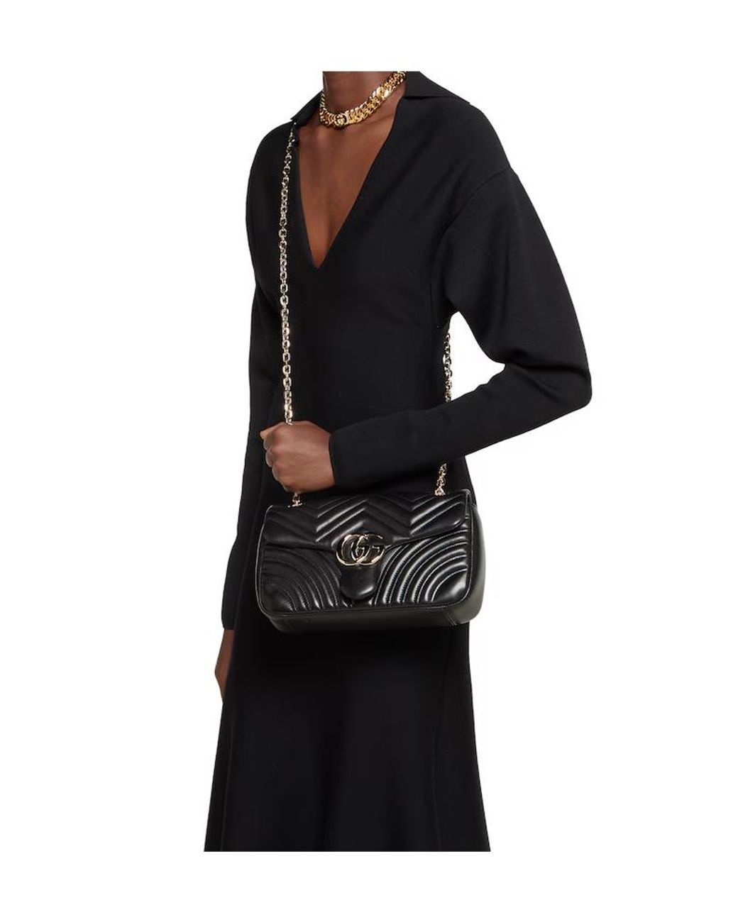 Gucci Black Gg Marmont Medium Shoulder Bag