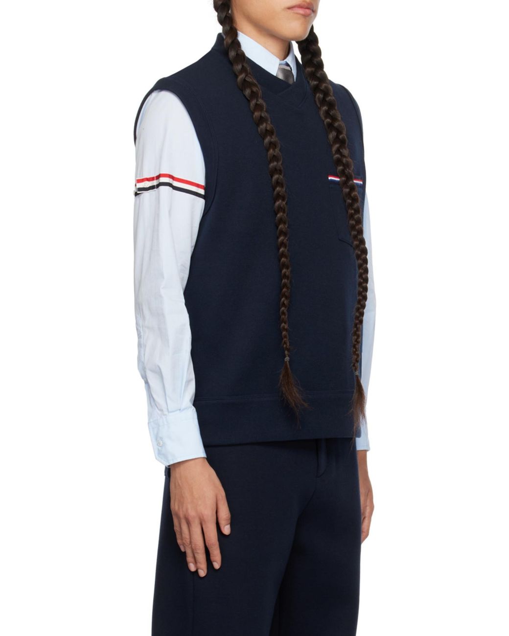 Thom Browne Blue V-Neck Knitted Vest for men