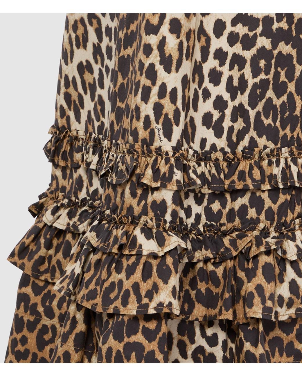 Ganni Brown Ruffled Printed Mini Dress