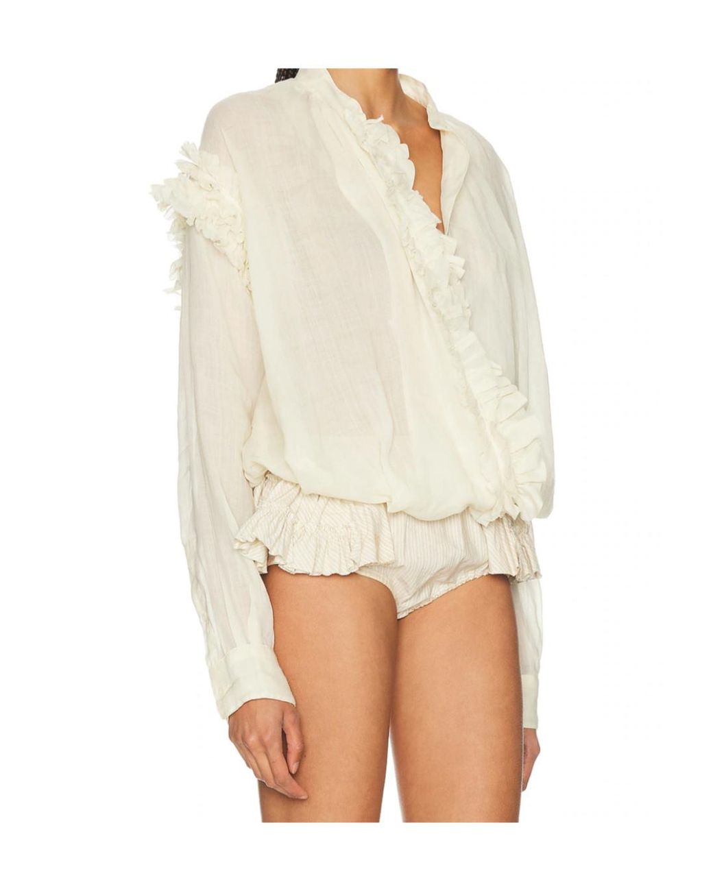Dries Van Noten White Long Sleeve Ruffle Shirt