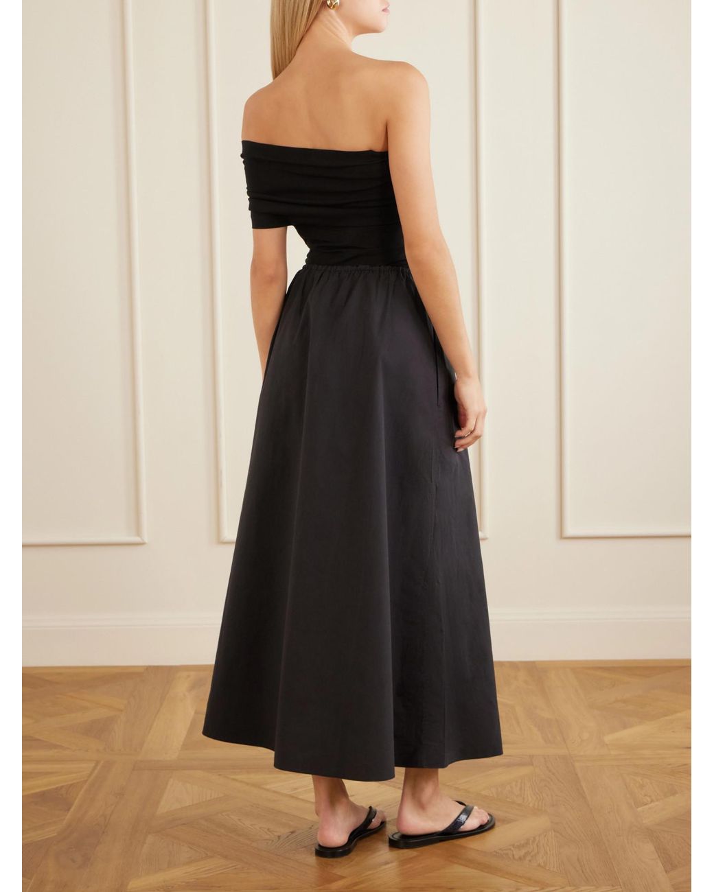 Matteau Black Organic Cotton-Poplin Midi Skirt