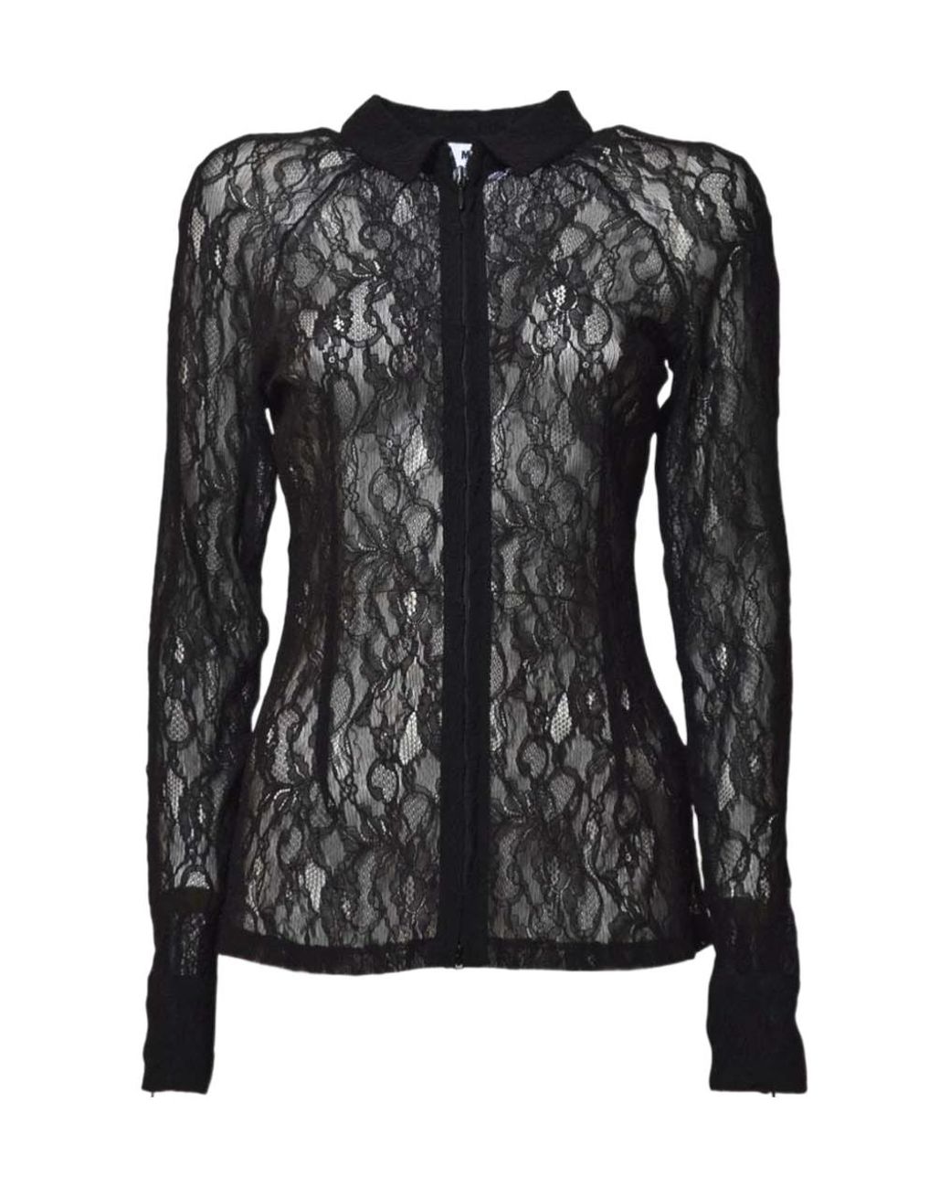 MSGM Black Floral Stretch Lace Zipped Shirt