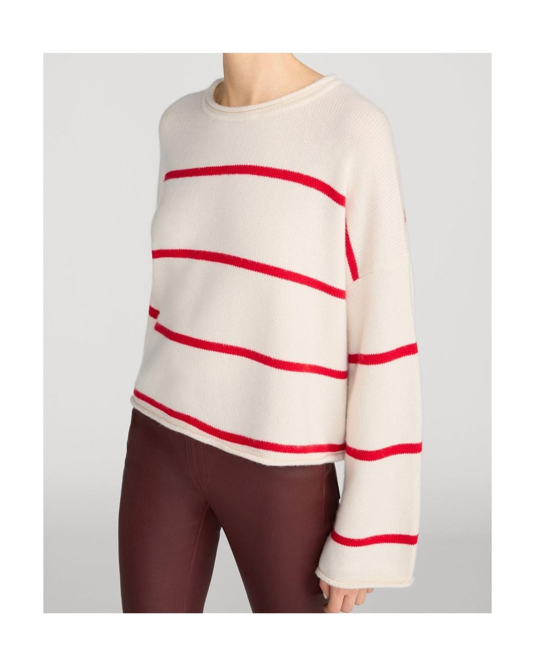 FRAME Pink Rolled Hem Striped Knitted Sweater