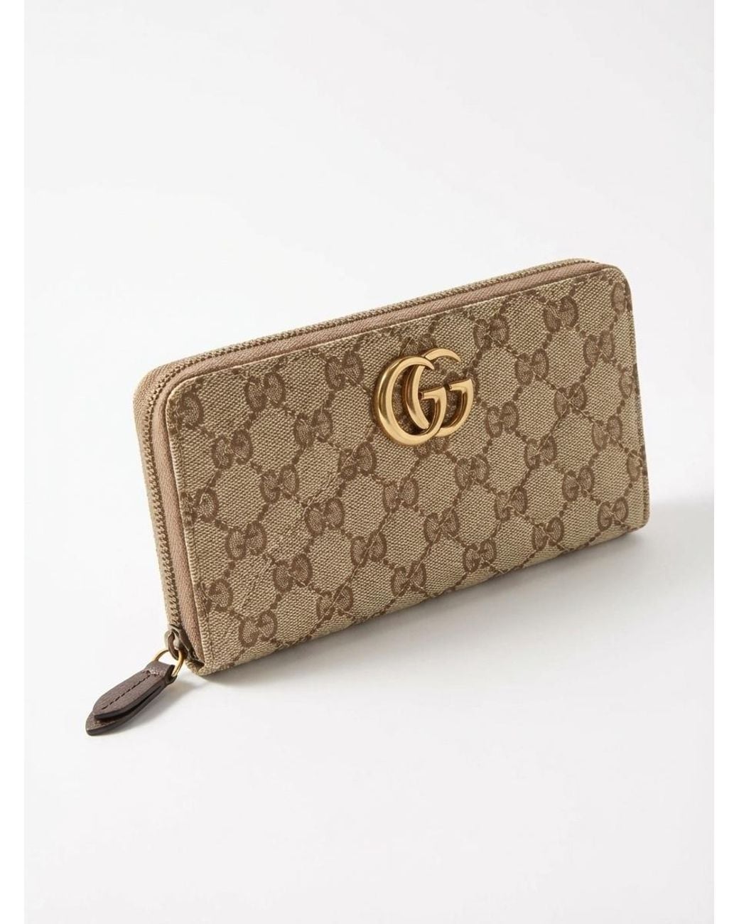 Gucci Natural Gg Marmont Zip Around Wallet
