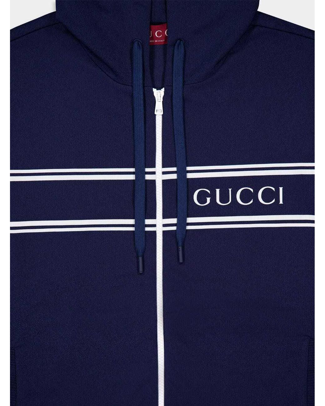 Gucci Blue Knit Hooded Sweatshirt for men