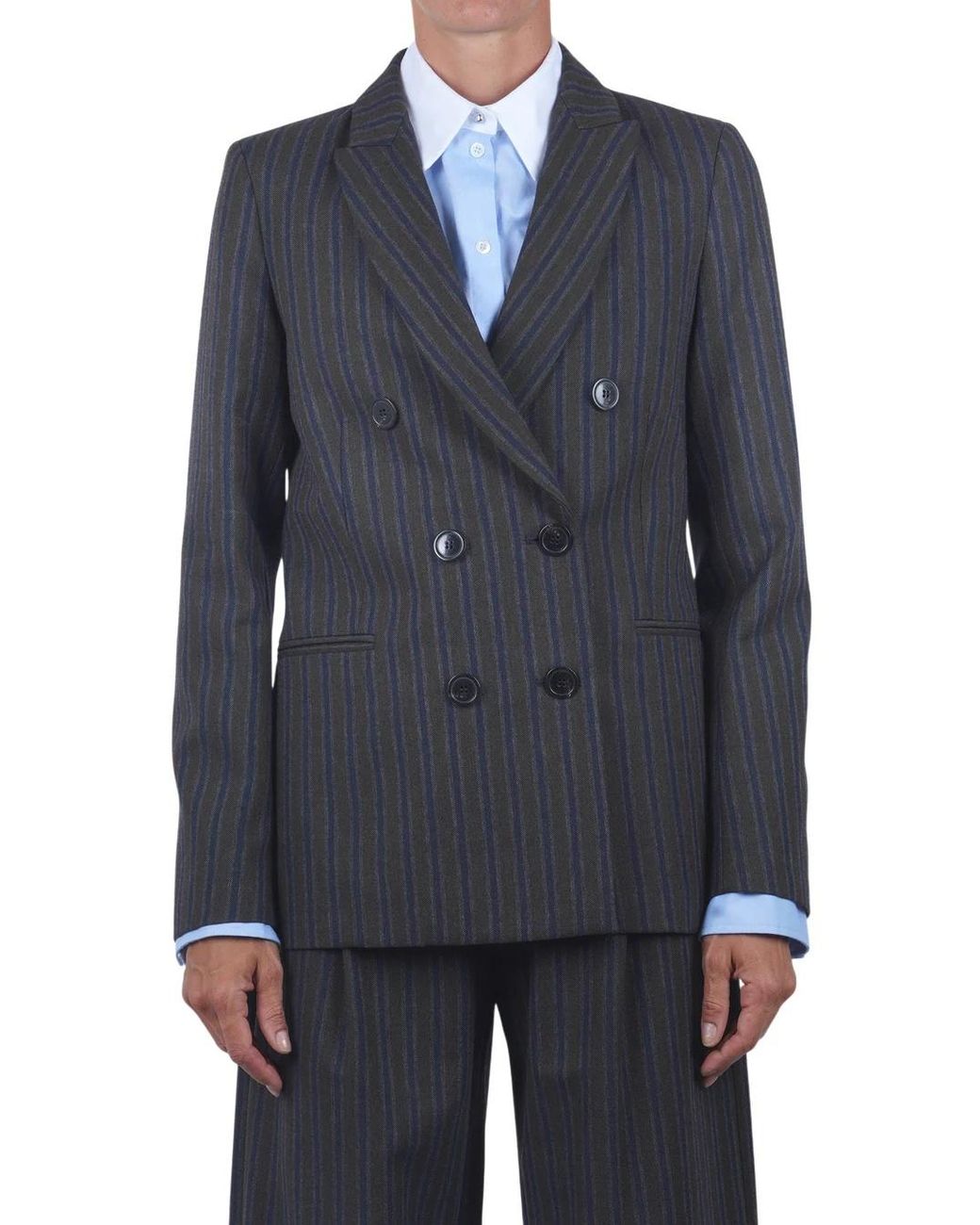 Ottod'Ame Black Ottod'Ame Striped Double-Breasted Blazer