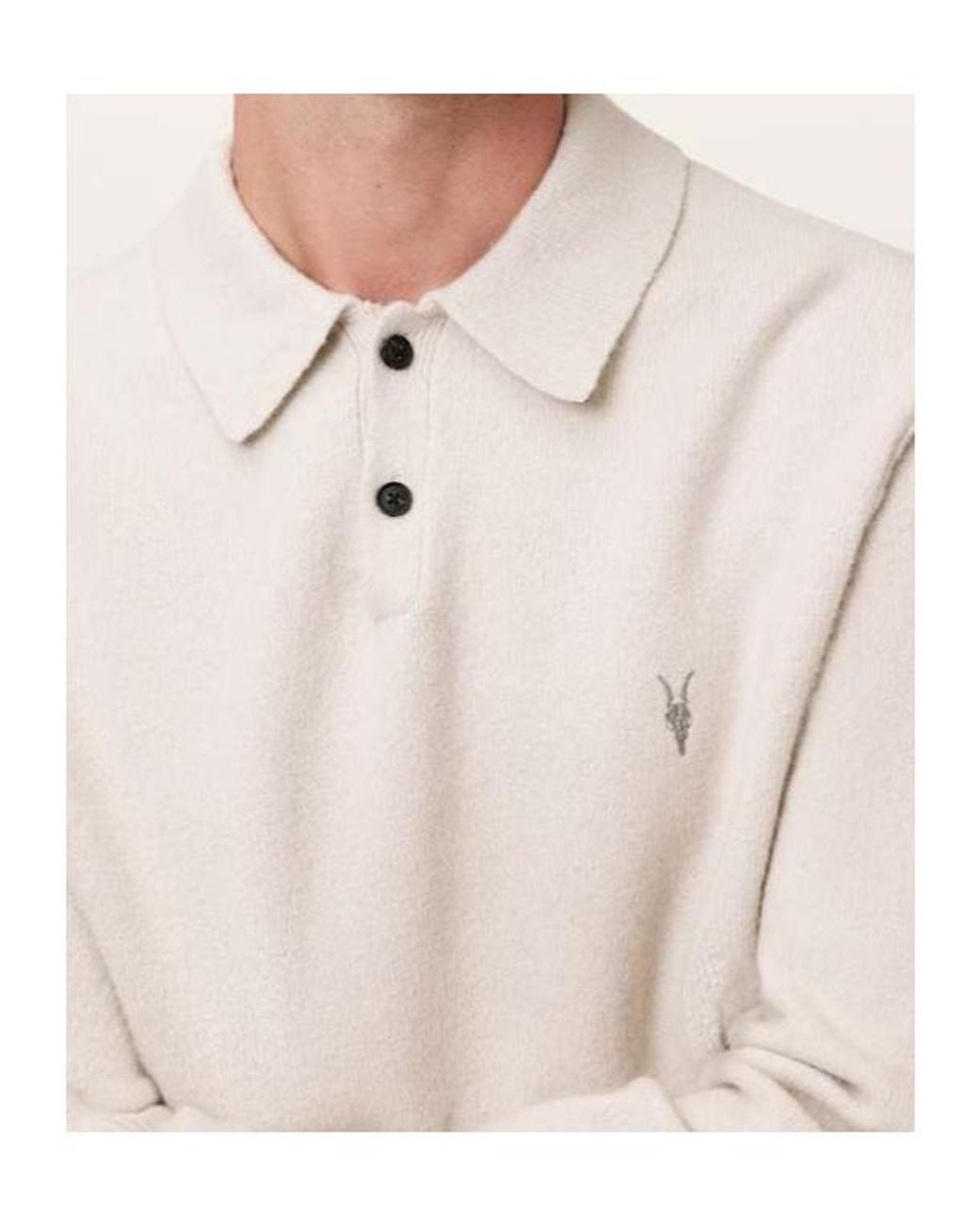 AllSaints White Knitted Polo Shirt for men