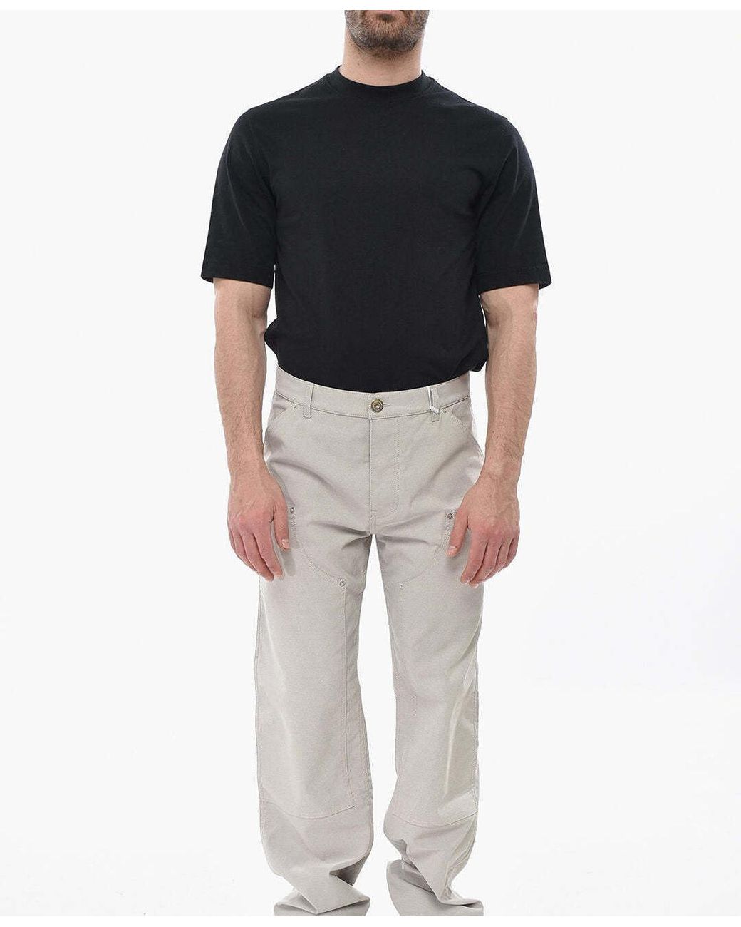 Ferragamo Gray Logo Button Pants for men