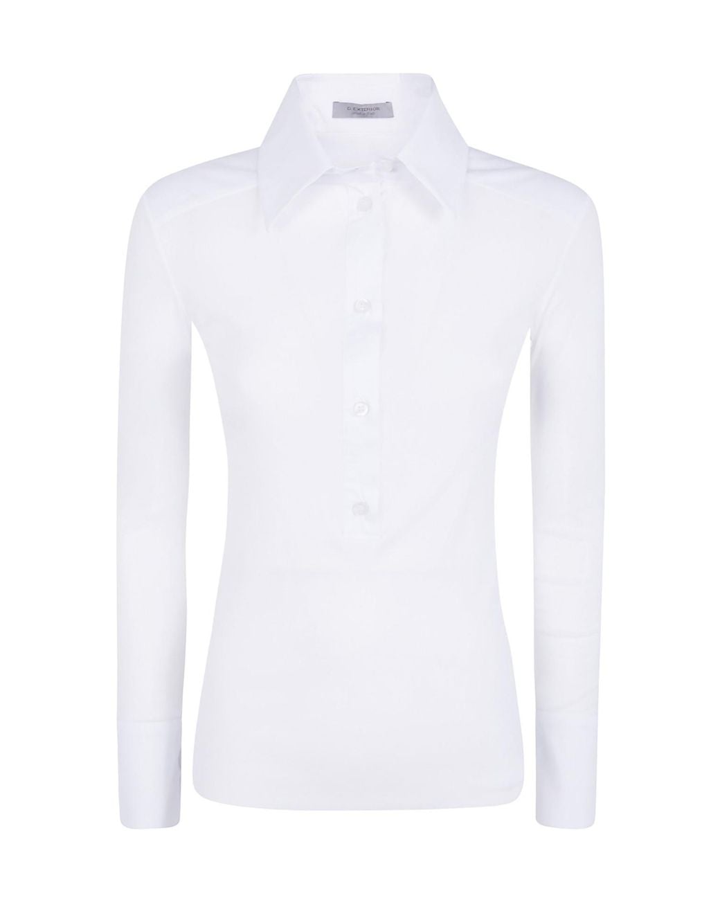 D.exterior White Long Sleeved Polo Shirt