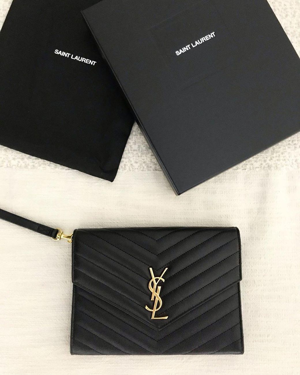 Saint Laurent Black Cassandre Quilted Flap Pouch