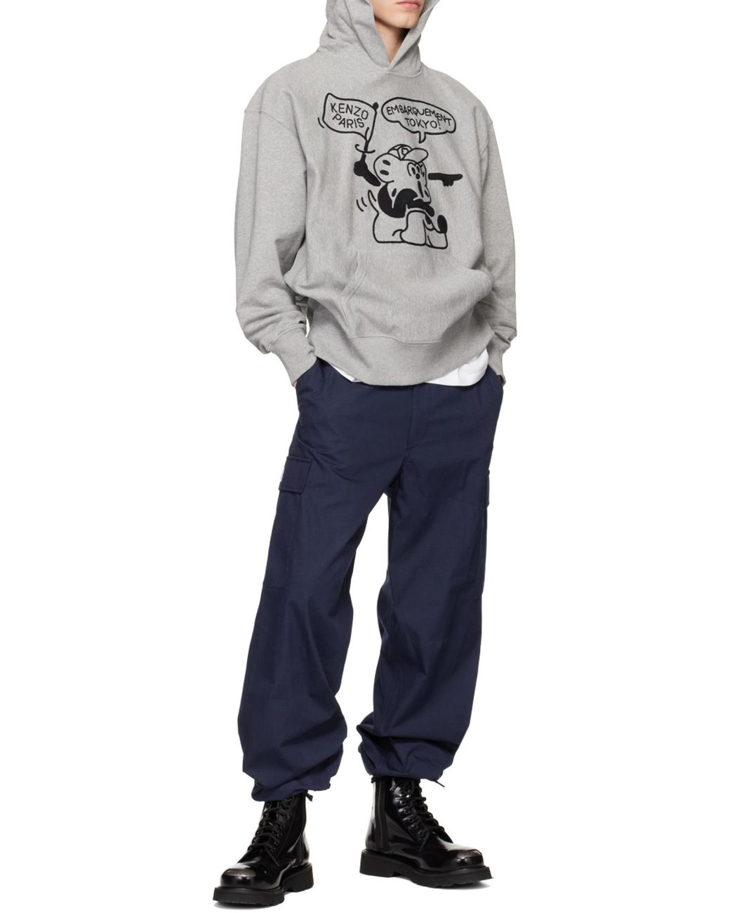 KENZO Blue Mid-Rise Straight-Leg Cargo Trousers for men
