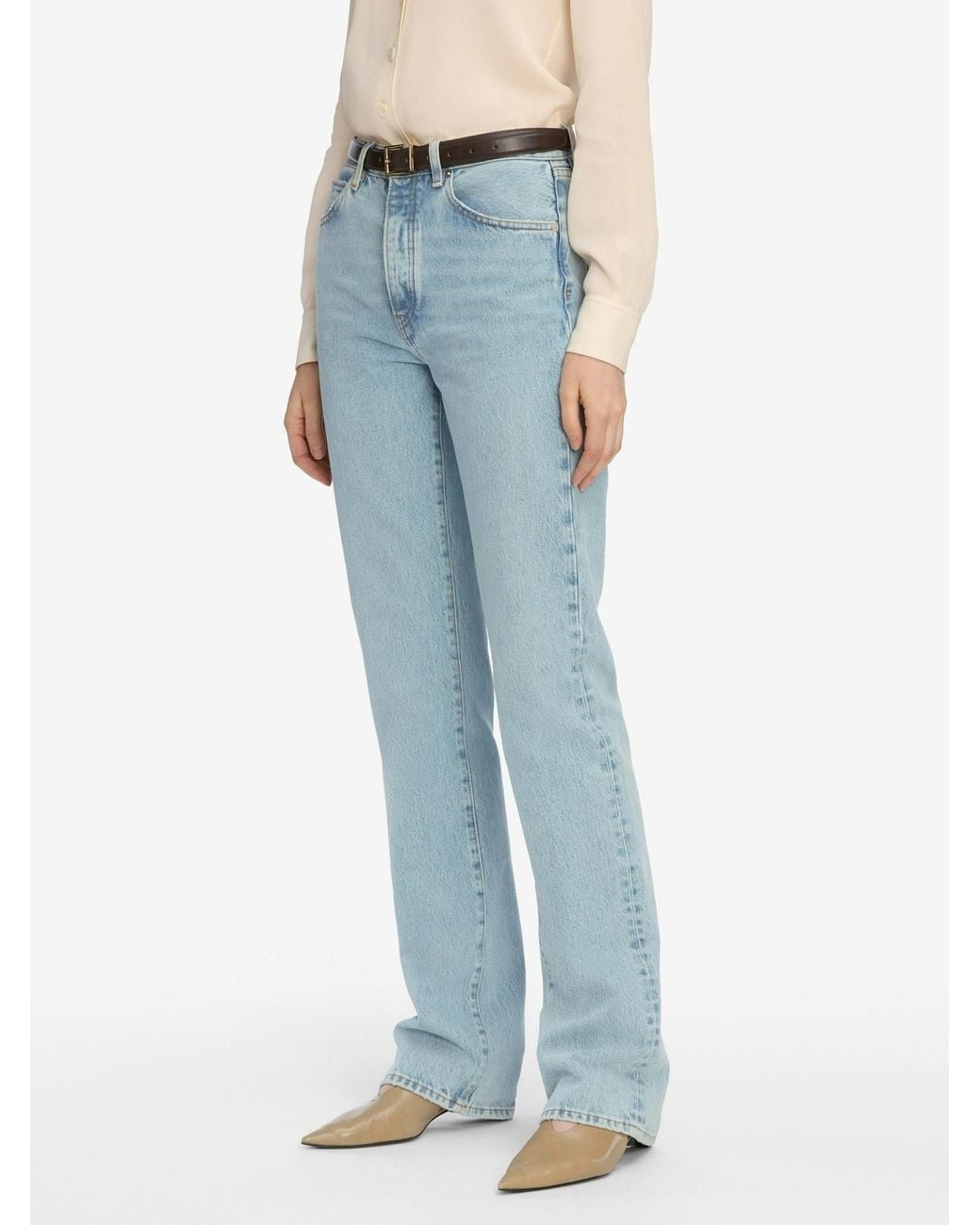 FRAME Blue High Waist Straight Jeans
