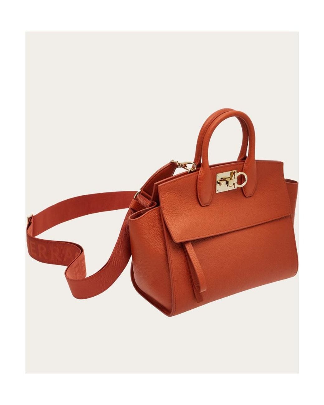 Ferragamo Orange Studio Soft Logo Shoulder Bag