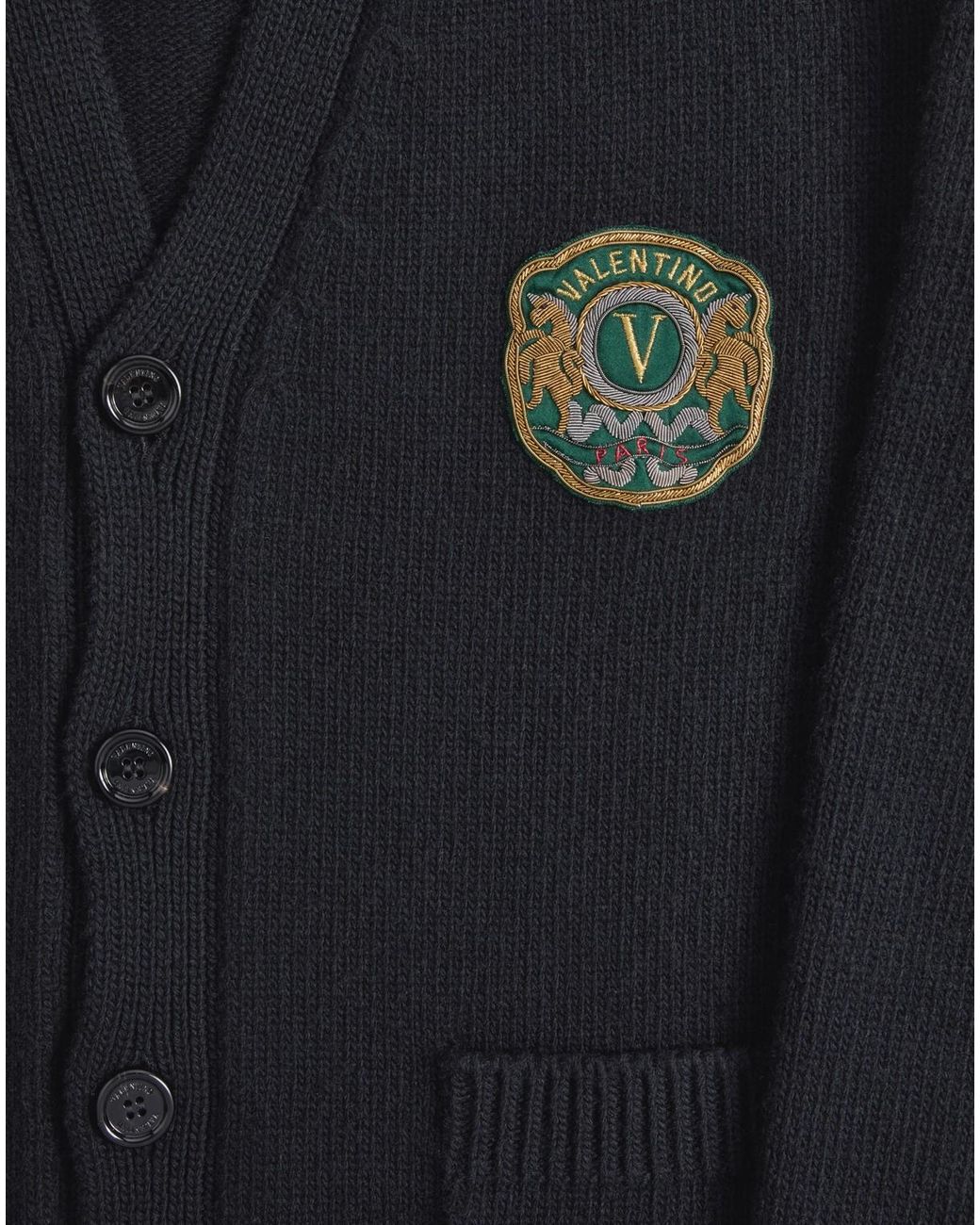 Valentino Black Wool Cardigan With Embroidered Patch for men