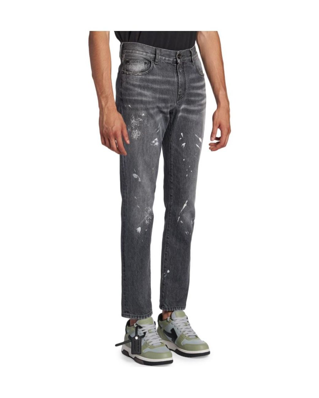 Off-White c/o Virgil Abloh Gray Diag-Striped Distressed Straight Leg Jeans for men