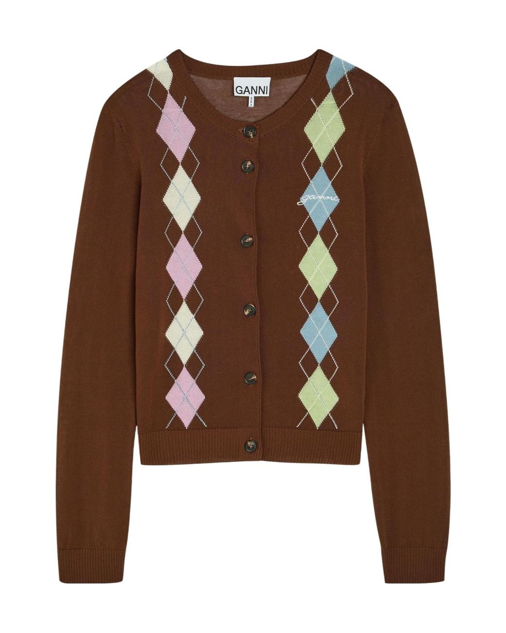 Ganni Brown Cotton Slim-Fit Cardigan