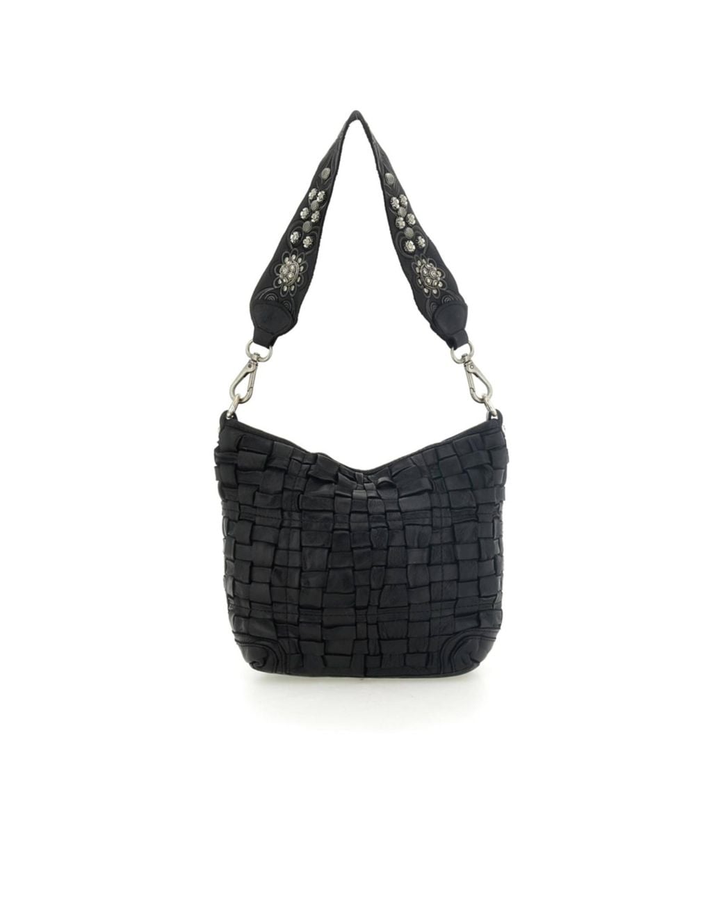 Campomaggi Brown Beth Woven-Design Studded Shoulder Bag