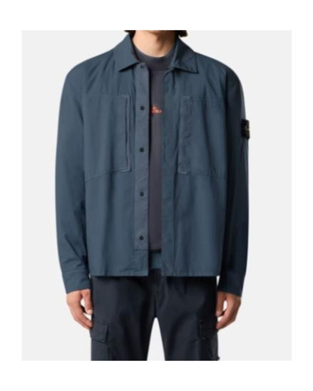 Stone Island Blue Comfort-Fit Zip-Up Overshirt With Chest Pockets for men