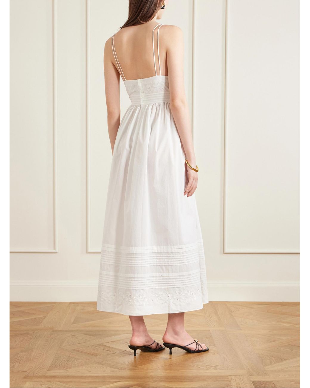 Bode White Chamomile Embroidered Spaghetti Strap Dress
